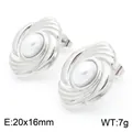 Élégantes boucles d'oreilles en acier inoxydable avec perle et motif tourbillon géométrique - Style F Texture Tourbillon Spirale (KE115326-KFC) / 20x16mm / Acier