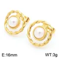 Boucles d'oreilles élégantes en acier doré avec cercle torsadé et perle blanche - Style G Texture Spirale Torsadée (KE115327-KFC) / 16mm / Or