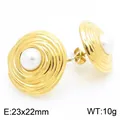 Élégantes boucles d'oreilles dorées en acier inoxydable avec perle blanche au centre - Style H Texture Géométrique Spirale en Relief (KE115339-KFC) / 23x22mm / Or
