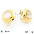 Élégantes boucles d'oreilles clous en acier doré 16mm avec cabochon perle blanche - Style I Anneau Géométrique Épais (KE115360-KFC) / 16mm / Or