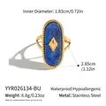 Vintage-Ring aus 18 Karat vergoldetem Edelstahl mit ovalem blauem Stein und Maßen - Dunkelblau (YYR026134-BU)