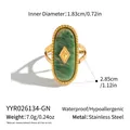 Detailansicht der Abmessungen des Vintage-Rings mit grünem Stein und Edelstahlband - Grün (YYR026134-GN)