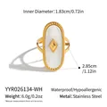 Retro ovaler goldbeschichteter Edelstahlring mit Naturstein und Maßen - Weiß (YYR026134-WH)
