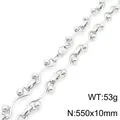 Collier unique en acier inoxydable argenté avec maillons ondulés, perles et fermoir mousqueton - Argent - Large (KN288694-Z)