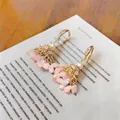 Elégantes boucles d'oreilles à pompons roses avec zircons et crochets dorés, style ethnique. - Crochet d'Oreille (HE35645) / Or/Rose