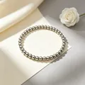 Minimalistisches 6mm Edelstahl-Perlenarmband mit eleganter weißer Rose. - 43 Perlen / 6mm / Stahlfarbe (KB93982-Z)