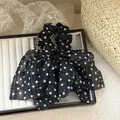 Elegant black and white polka dot chiffon bow scrunchie hair tie for stylish women's hairstyles - Polka Dot Bow / Black
