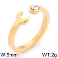 Creative gold wrench shaped stainless steel open ring with sparkling crystal inlay - Gold