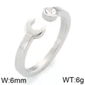 Creative wrench-shaped stainless steel adjustable ring with a sparkling crystal stone - Silver