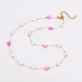 Detailed view of colorful shell heart beads on a delicate gold stainless steel chain. - Heart Necklace 029 Only / Gold
