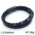 Doppelreihiges schwarzes Perlen-Lederarmband für Herren mit einem sicheren Magnetverschluss - Schwarz Magnetverschluss Stil (KB214778-SJ)