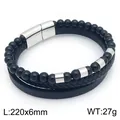 Mehrlagiges geflochtenes Lederarmband für Herren mit Onyxperlen und Magnetverschluss - Silber Magnetverschluss Stil (KB214779-SJ)