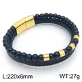 Herrenarmband aus doppellagigem, schwarzem, geflochtenem Leder und Achatperlen mit Goldverschluss - Gold Magnetverschluss Stil (KB214780-SJ)