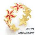 Ozean-Stil Gold Seestern Armreif mit roter Emaille aus langlebigem Edelstahl für Damen - Innen 50x26mm / Rot