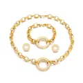 Luxurious gold stainless steel thick chain jewelry set with rhinestone circle pendants - Gold