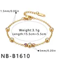 Detailweergave van gouden roestvrijstalen armband met zirkoon en afmetingen. - Meerkleurige Zirconia Stijl (NB-B1610) / 18K goud / Goud