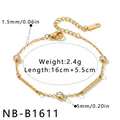 Detailoverzicht van afmetingen voor gouden roestvrijstalen armband met zirkoon - Witte Zirconia Met Goudstaaf Stijl (NB-B1611) / 18K goud / Goud