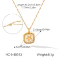 Detail of vintage stainless steel square pendant necklace featuring embossed gold starfish - Starfish Square Pendant (HC-N40953) / Gold