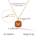 Detail view of vintage butterfly pendant necklace with precise dimension measurements - Butterfly Square Pendant (HC-N40954) / Gold