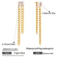 Boucles d'oreilles pendantes en acier inoxydable doré avec zircons, hypoallergéniques - Style Double Gland à Strass Carré (JDE0311101)