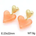 Élégantes boucles d'oreilles pendantes vintage à double cœur en métal doré et pêche - Rose Abricot (KE134621-SP)