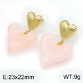 Boucles d'oreilles pendantes double cœur vintage en métal doré et résine rose - Rose (KE134622-SP)