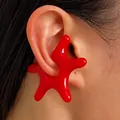 Red irregular starfish ear cuff made of glossy acrylic for non-pierced ears styling - Red