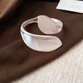 Macro view detail of silver geometric leaf bangle with matte and glossy finishes - Matte Style (4#)