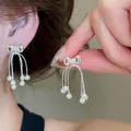 Elegante Franse stijl zilveren strikoorbellen met parelkwastjes voor dames - Strik Kunstmatige Parel Kwast Stijl (29#)