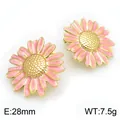 Boucles d'oreilles marguerite rose avec finition dorée, 28 mm de diamètre et 7,5 g - 28mm / Rose (KE134209-SP)