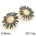Élégantes boucles d'oreilles marguerite en acier et émail noir doré - 28mm / Noir (KE134208-SP)