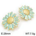 Boucles d'oreilles marguerites bleues en acier doré, design floral chic de 28 mm - 28mm / Bleu Clair (KE134210-SP)