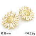 Boucles d'oreilles marguerite en acier inoxydable avec émail blanc et cœur doré - 28mm / Blanc (KE134212-SP)