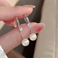 Elegante Franse stijl parel oorbellen met glinsterende strassteentjes in zilver. - Zirconia Parel Eenvoudige Stijl (37#)