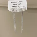 Elegante Franse stijl strik oorbellen in zilver met lange glinsterende kettingkwastjes - Glinsterende Strik Meerrijige Kwast Stijl (39#)