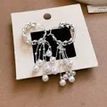 Franse zilveren creolen met elegante trapsgewijze witte parelkwastjes oorbellen - Ketting Hoepel Kunstparel Kwast Stijl (46#)