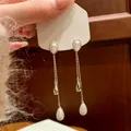 Elegante Franse stijl zilveren kwastjes oorbellen met witte waterdruppel parels - Waterdruppel Kunstparel Kwast Stijl (50#)