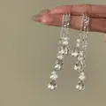 Franse stijl lange kwastjes oorbellen met heldere gefacetteerde kristallen druppels - Kristal Waterdruppel Kwast Stijl (51#)