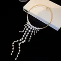 Elegant French palace style pearl tassel choker necklace for formal banquet events - Choker (Gold) / White