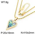 Collier coeur en acier inoxydable doré avec nacre d'abalone colorée et cristaux - Collier Pave Coeur Coquillage (KN303969-SP) / Or