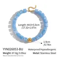Detaillierte blaue quadratische Steinkette mit Goldkugel und Produktabmessungen - Halskette (YYN026053-BU)