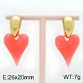 Vintage style 18K gold plated heart earrings featuring translucent pink resin studs - 26x20mm / Jelly Pink (KE134617-SP)