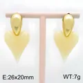 Elegant 18K gold plated stainless steel stud earrings with pale yellow resin heart drops - 26x20mm / Light Yellow Texture (KE134618-SP)