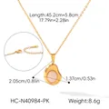 Detailed view of 18K gold-plated bean necklace with pink stone and full dimensions - Gold with Pink Natural Stone