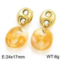 Vintage resin marbled pig nose drop earrings with gold-plated stainless steel finish - Amber Texture (KE134224-SP)