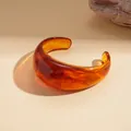 Vintage chunky amber resin cuff bracelet with elegant tortoiseshell pattern for women - Widened Chunky Style (44#)