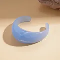 Elegant light blue marble pattern resin cuff bracelet with chunky minimalist C-shape design - Open Style (49#)