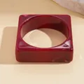 Modern deep red marbled resin bangle featuring a unique square outer frame design - 58# Bangle (Square Outer Round Inner)
