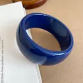 Elegant glossy wide dark blue resin bangle bracelet featuring a sleek minimalist design - 70# Bangle (70#)