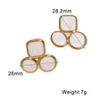 Close-up of geometric gold-plated earrings with white enamel and size dimensions. - Pearl White